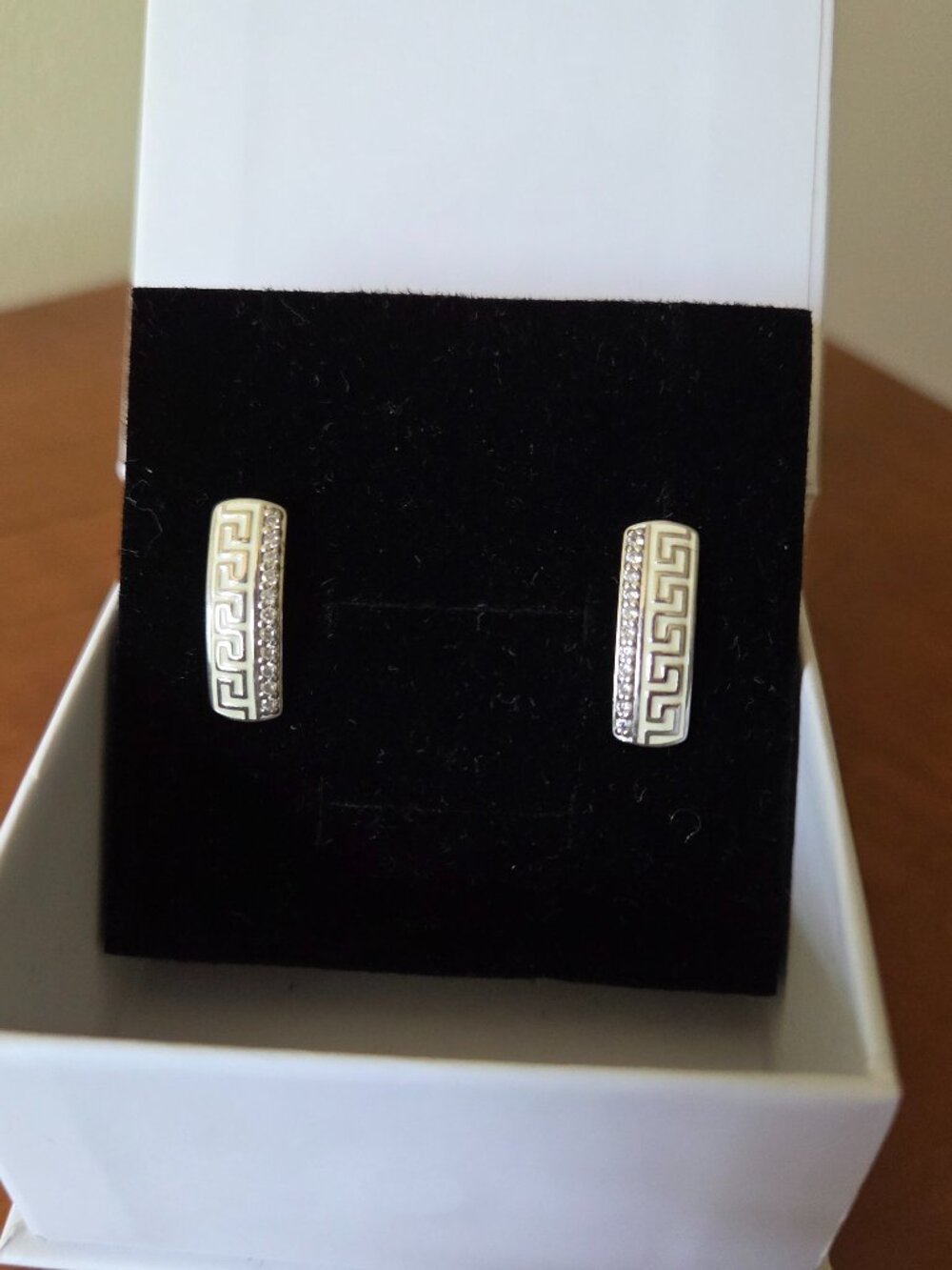 Sterling Silver Enamel Earrings from Russia with English Lock and Cubic Zirconia